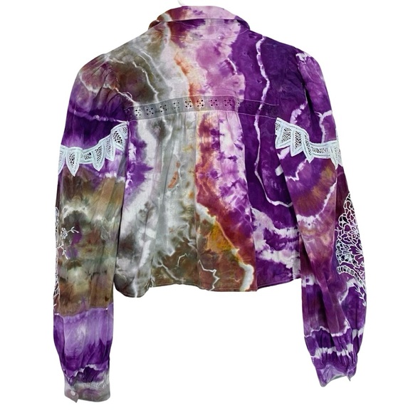 LoveShackFancy Tie Dye Button Down Shirt Women Size XS Crop Top Love Shack Fancy - Picture 6 of 12